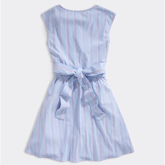 Vineyard Vines Nicholls Stripe Seersucker Tie-Waist Dress Cap Sleeve Bimini Blue - Picture 6 of 16